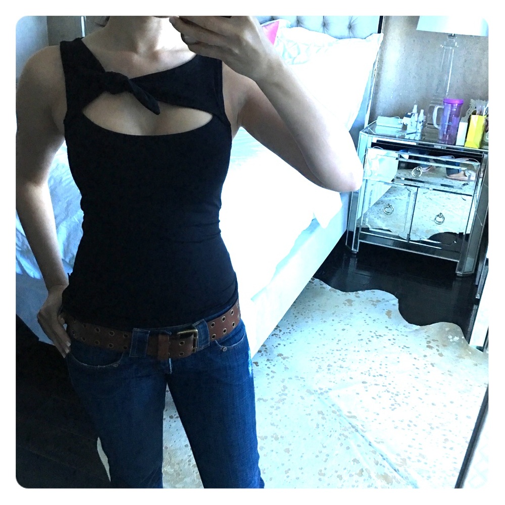 Cute express sleeveless top with cutout tie detail